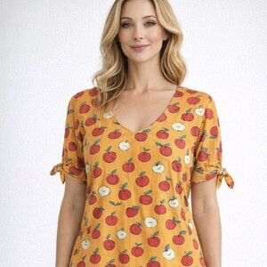 Modcloth Apple Print Blouse - Orange and Red